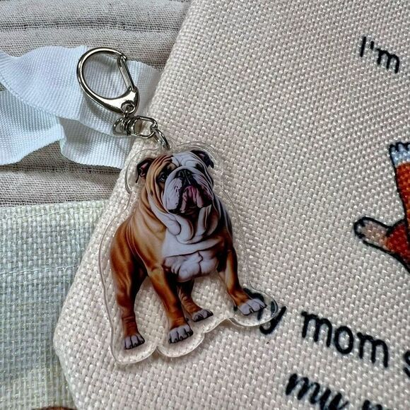 English Bulldog Gift Set, Tote‎ Bag, Make Up Bag, Key Chain Christmas Gift - Picture 5 of 5
